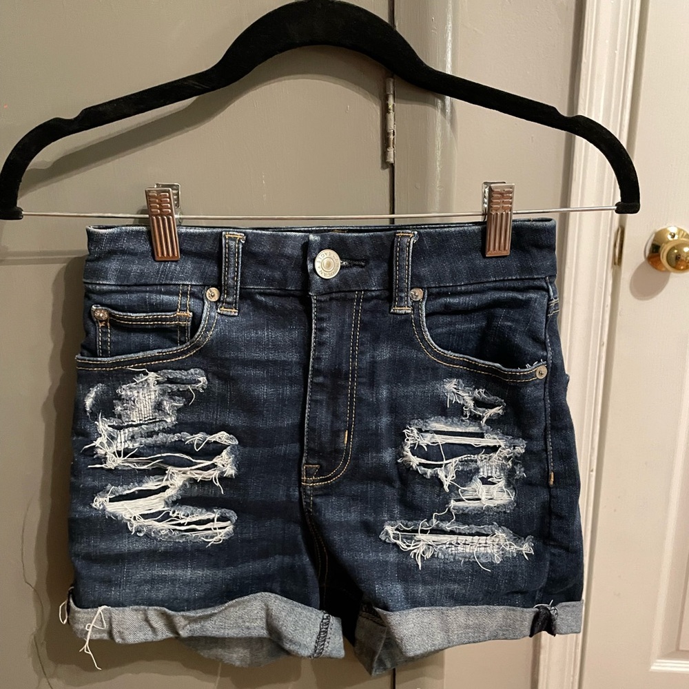 American Eagle Outfitters Medium-Dark Wash Distressed Jean Shorts